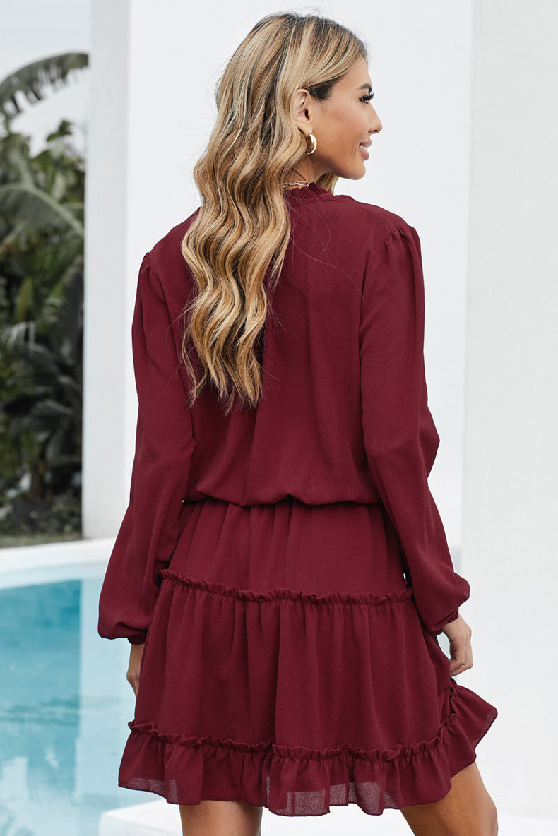 Ruffle Dillon Trim Dress Burgundy