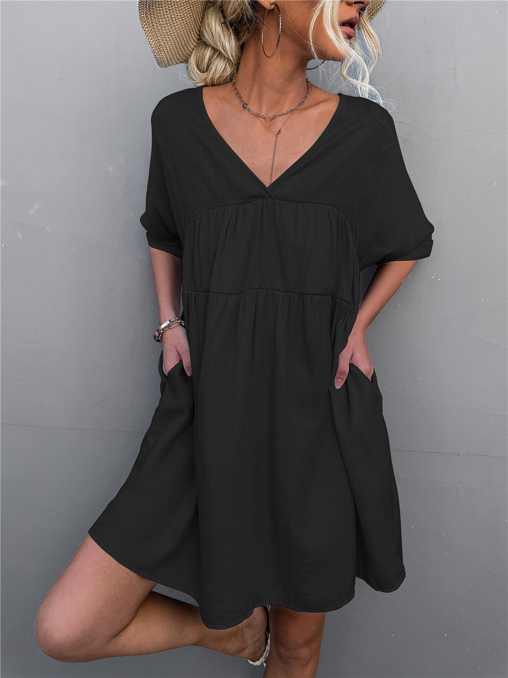 To Cheers Summer Pocketed Tassel Dress Black