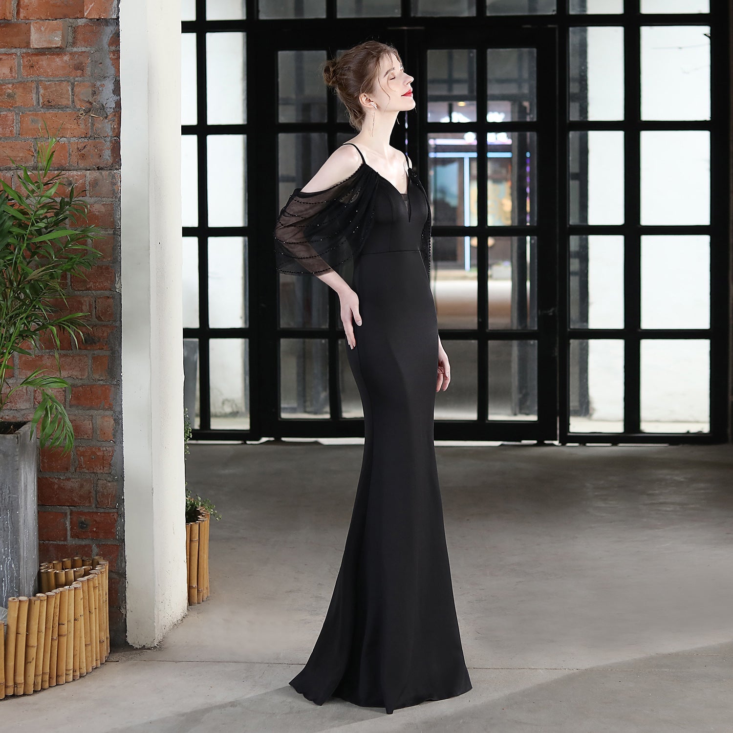 Wedding Toast Dress Bride Extended Sling Appreciation Dinner Slim-Fit Fishtail Car Model Exhibition Dress Formal Gown
