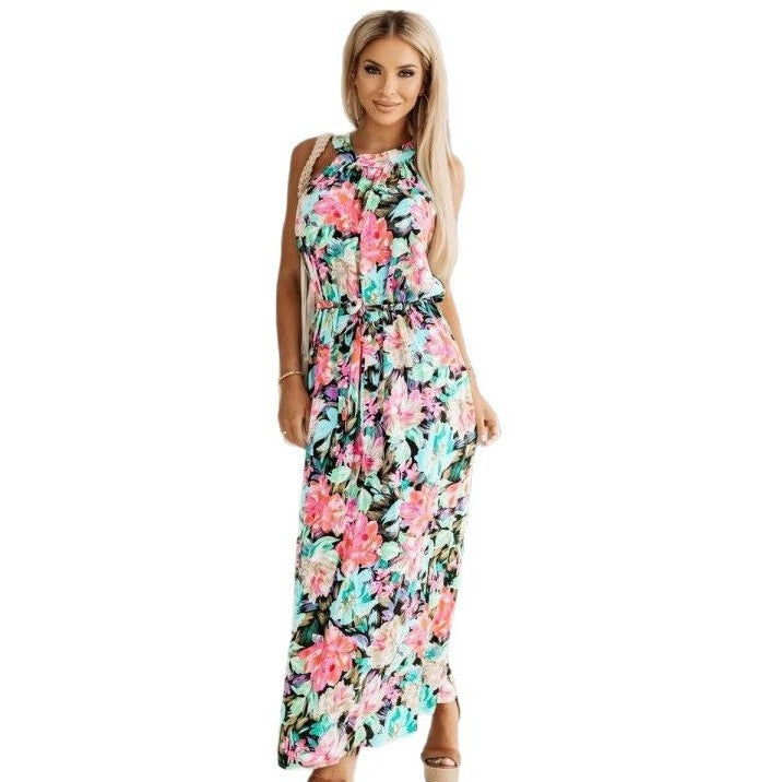 Alba Minimalist Women's Floral Maxi Dress with Adjustable Waist Premium Edit