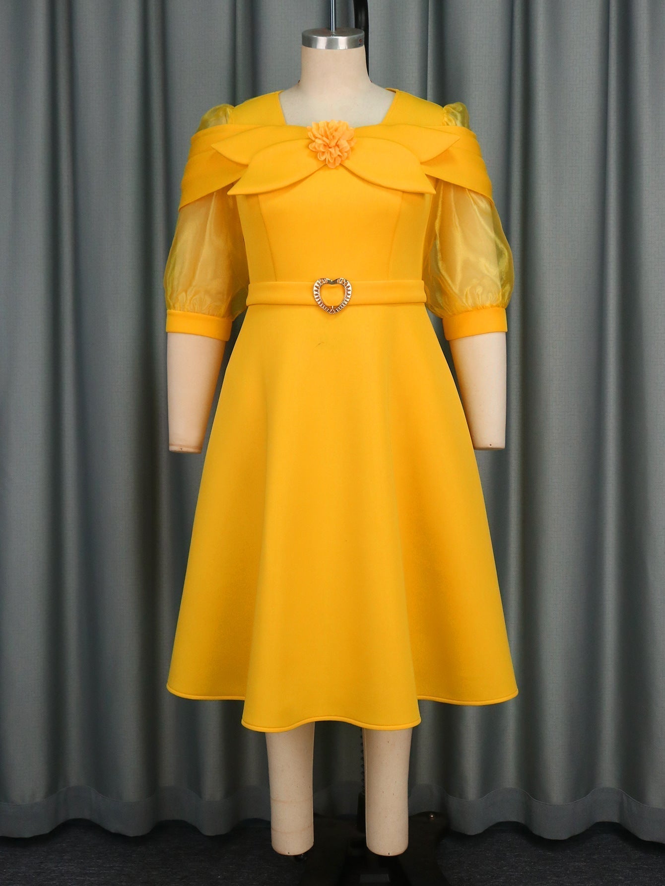 See Bow through Lantern Sleeve Dress Party Gathering Waist A line Dress