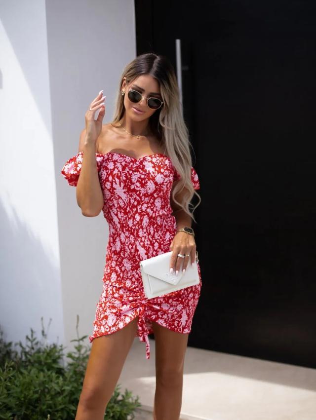Kali Bloom Smocked Off The Shoulder Dress Ivory Multi