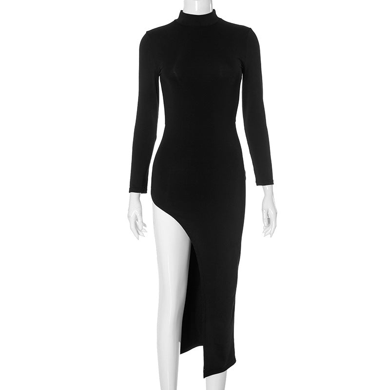 Slim Arrival Long Sleeve Back Hollow Out Cutout out High Slit Dress