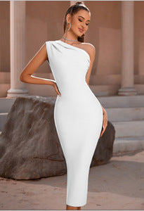 Refined One Shoulder Bandage One Piece Dress Sleeveless Tight Sky Blue Evening Dress