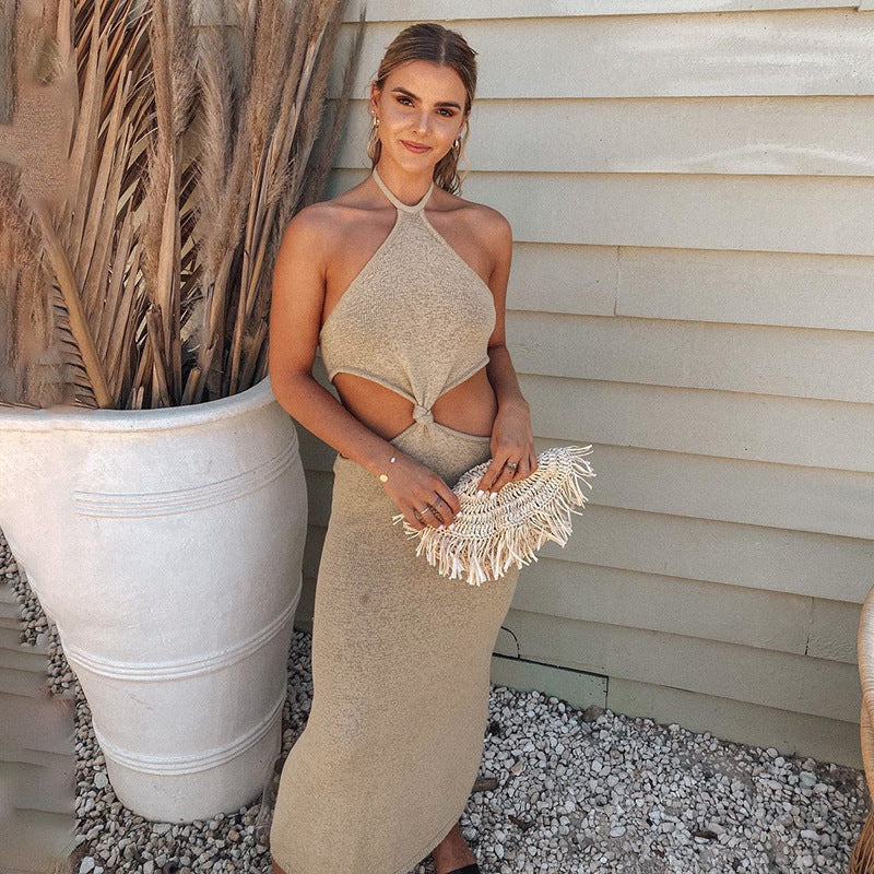 Cotton Rita Cutout Halter Midi Dress Sand