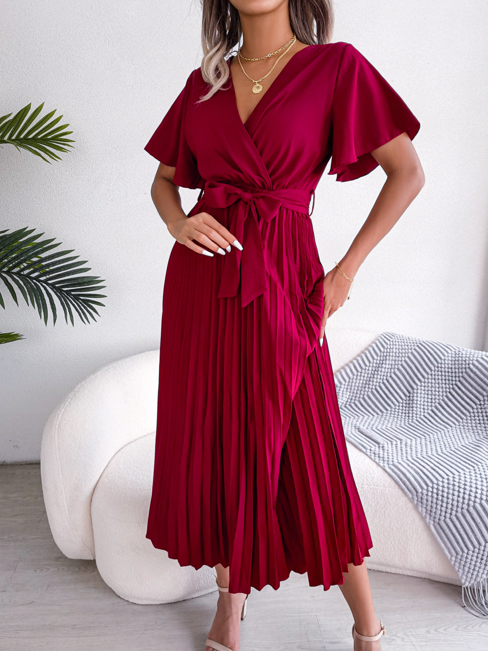 Pleated Marlene Wrap Midi Dress