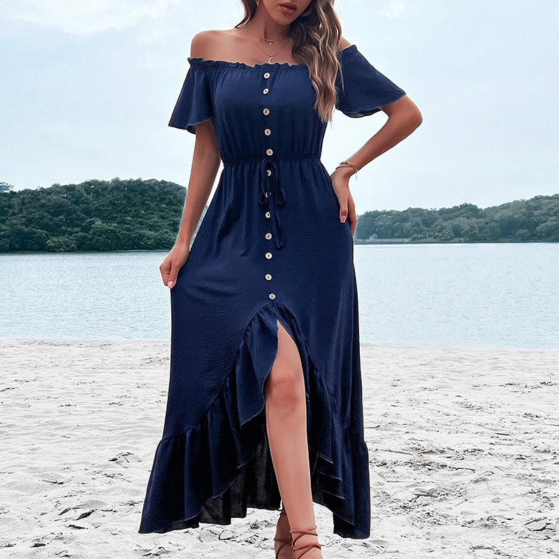 Like Some It Hot Smocked Off The Shoulder Dress Navy