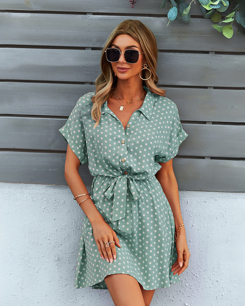 Spotted Manika Button Down Shirt Dress Slate Blue