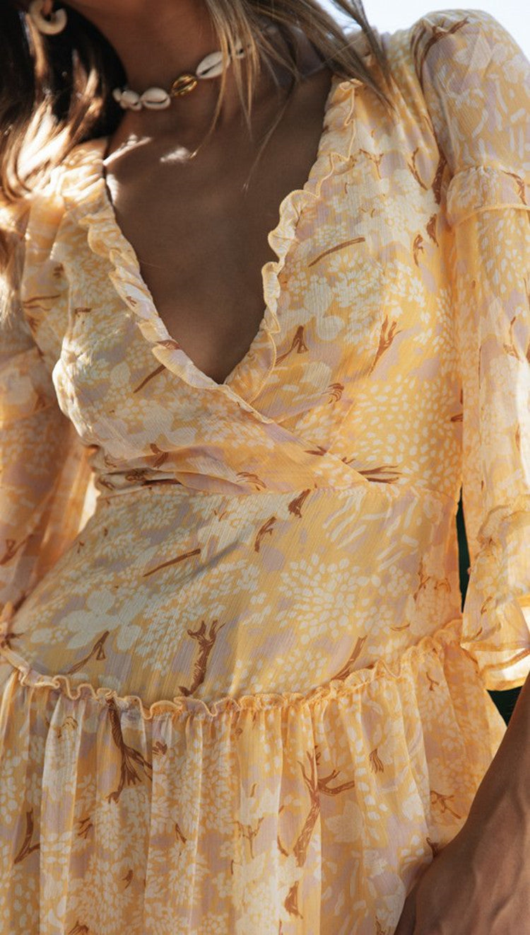 Printed Papaya Smocked Ruffle Dress