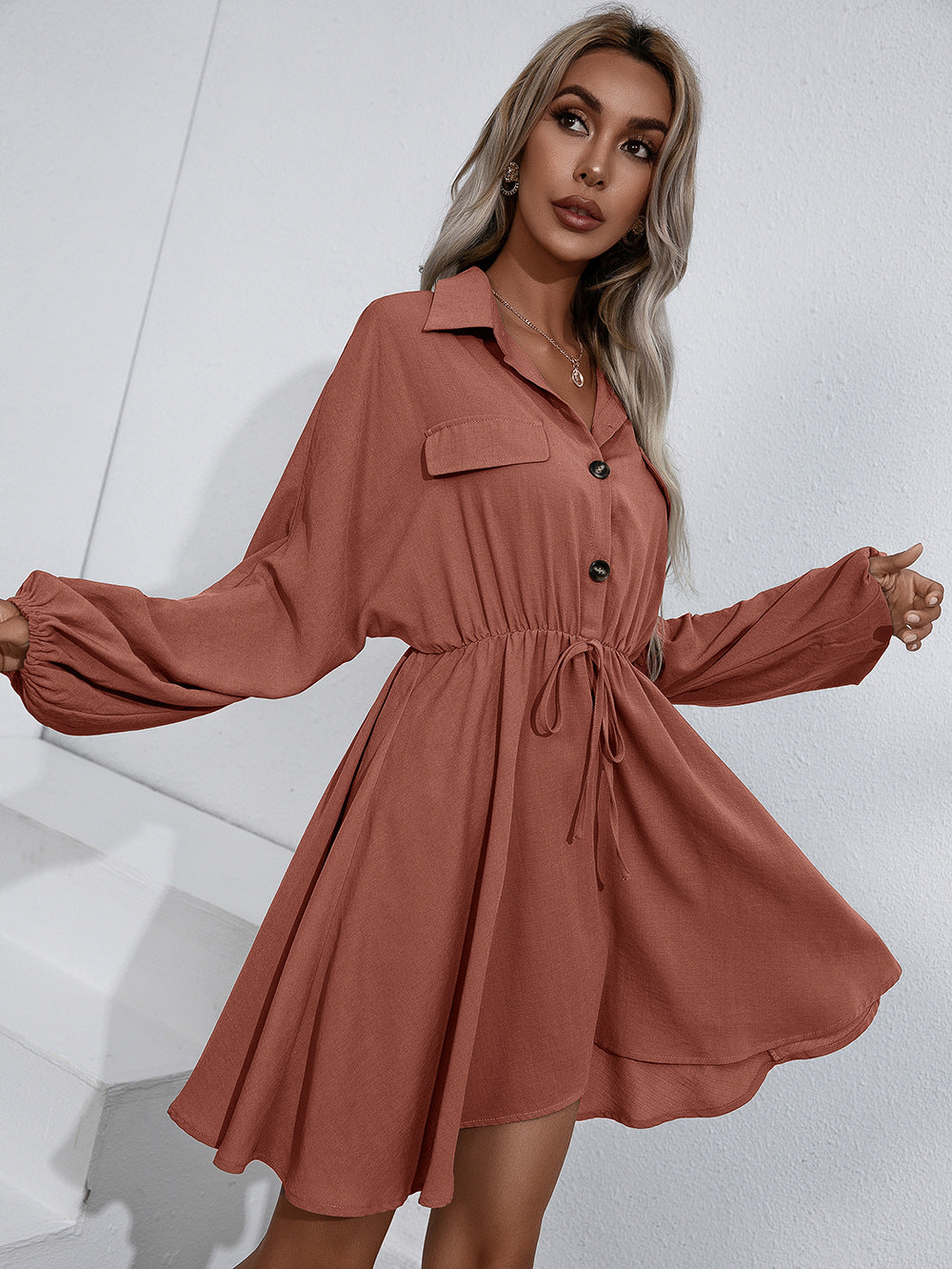Cotton Remy Pocketed Shirt Dress Wine FINAL