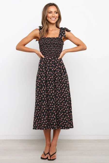 Alanis Flower Smocked Mini Dress Navy