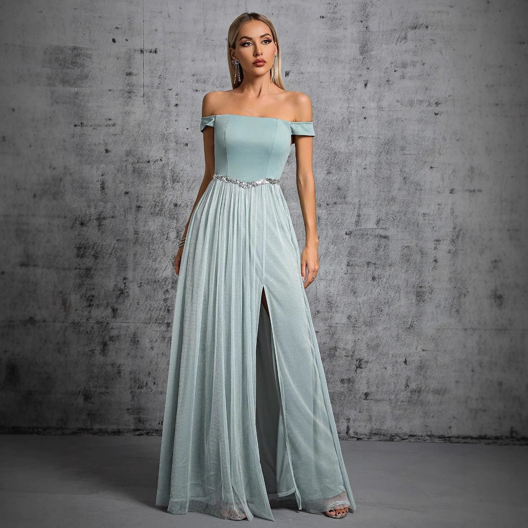 Off Shoulder Prom Evening Dress Slit Slim Fit Graceful Dress Adult Dress for Women