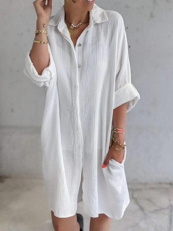 Cotton Destin Button Down Shirt Dress Natural
