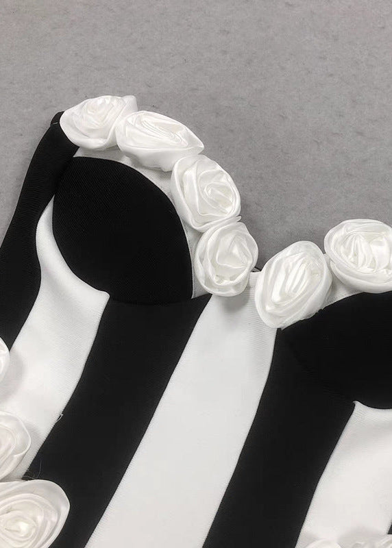 Strapless Monet Rosette Mini Dress Black & White Sculpted Fit-and-Flare