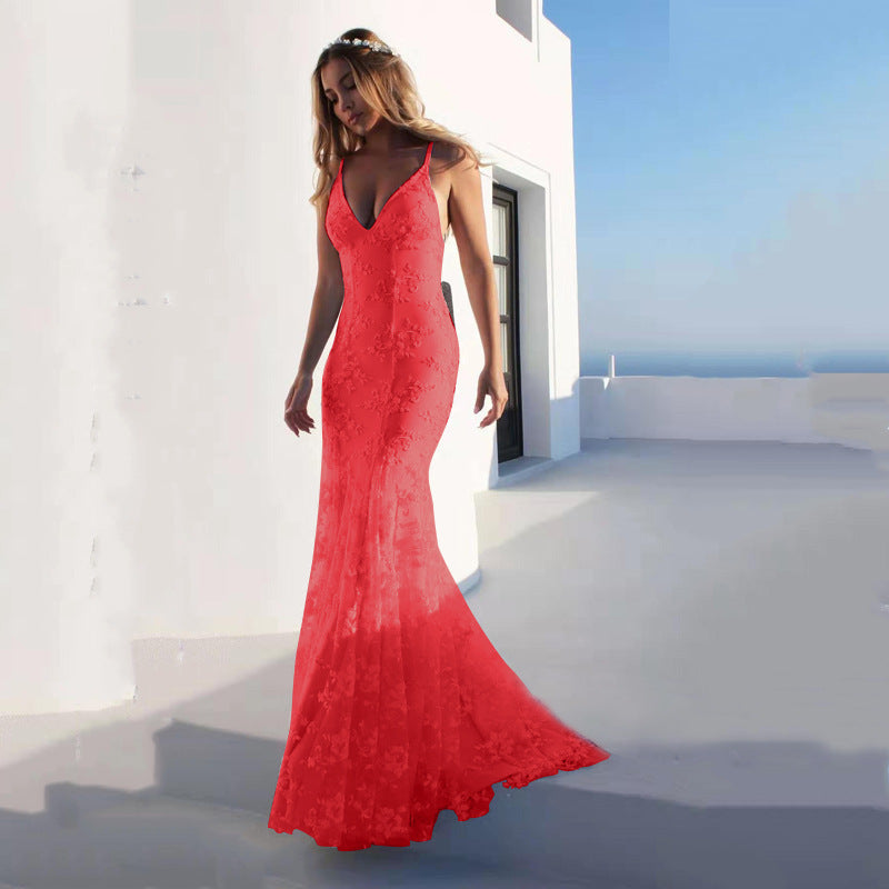 Women Attractive V neck White Cami Maxi Dress