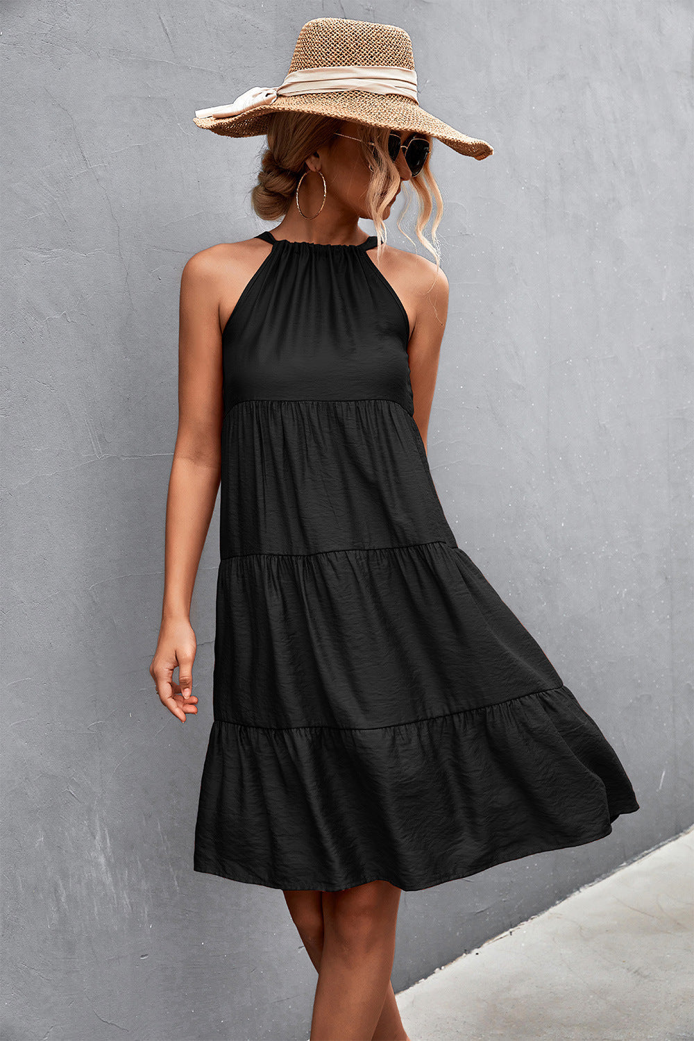 Nights Southern Tiered Halter Dress Black