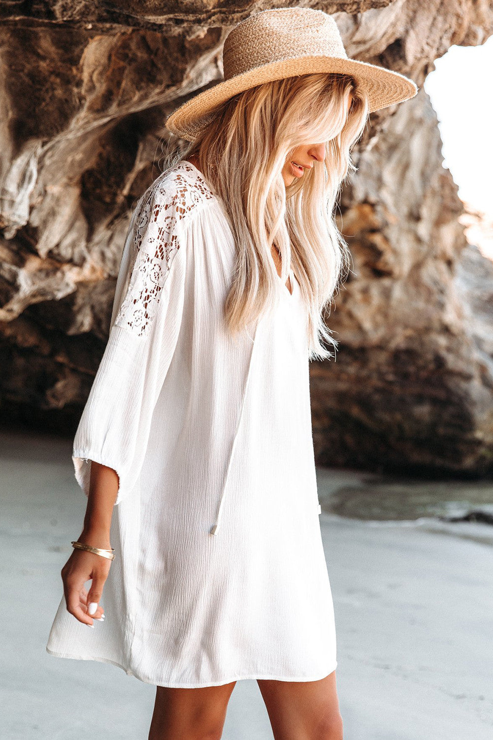 Of Way Life Cotton Embroidered Ruffle Midi Dress