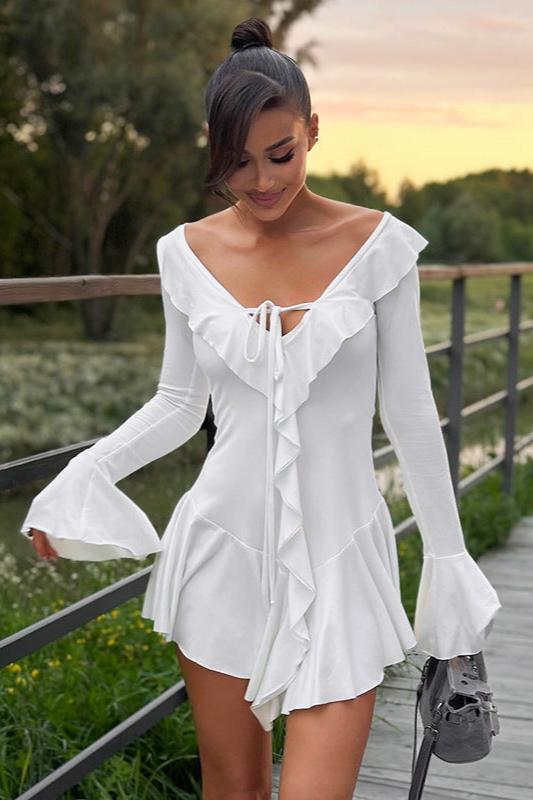 Charm Sienna Ruffled Bell Sleeve Mini Dress