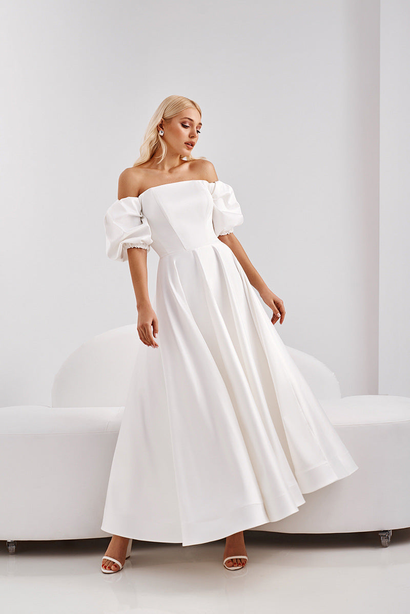Pocketed Yen Off The Shoulder Smocked Midi Dress Off White