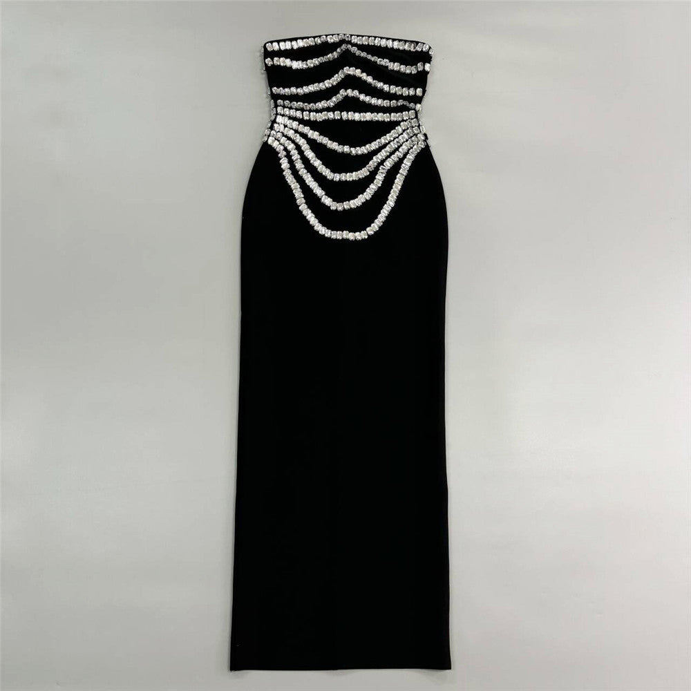 Design Niche Heavy Industry Beads Tube Top Bandage Dress Party Dinner Dress