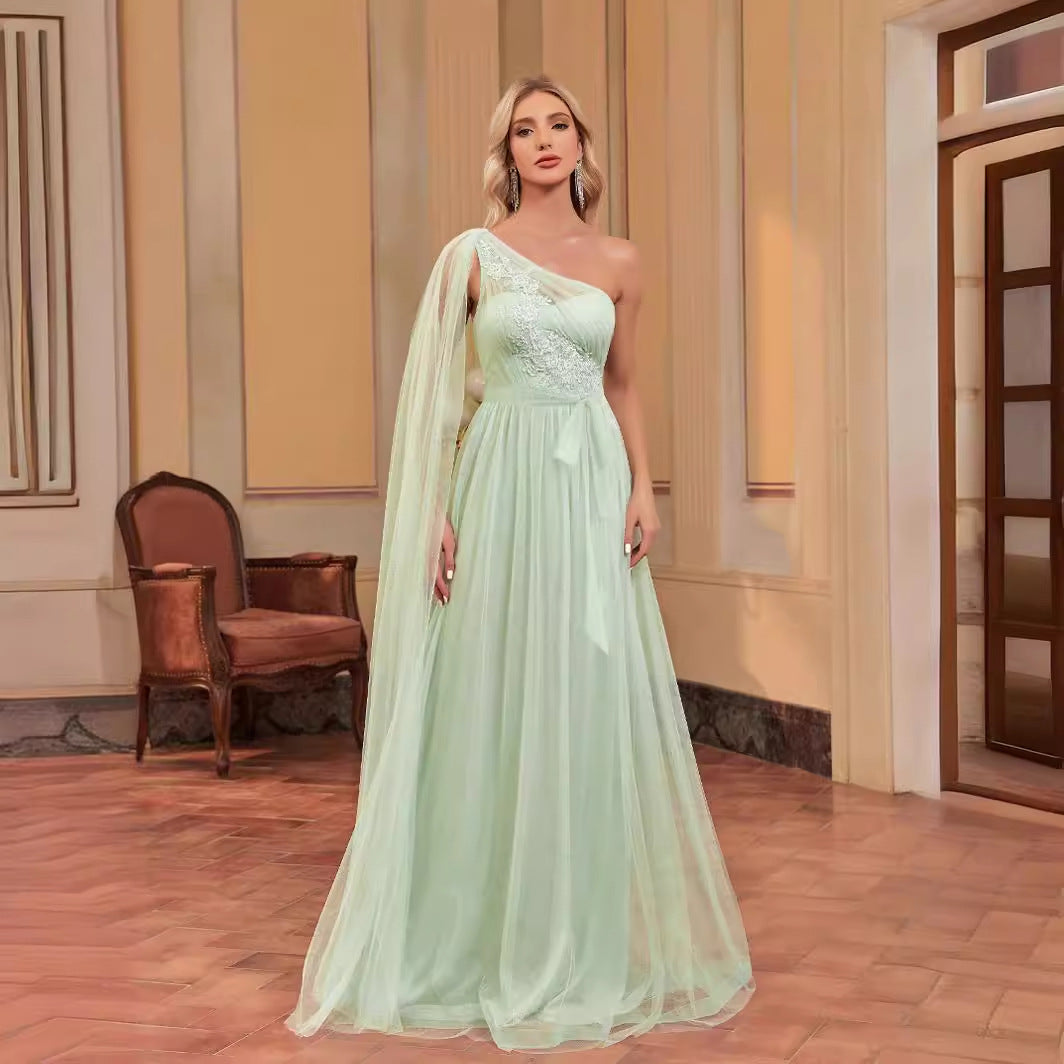 Sleeve Floor Applique Dress Chiffon Maxi Dress Fishtail Bridesmaid Cocktail Evening Dress
