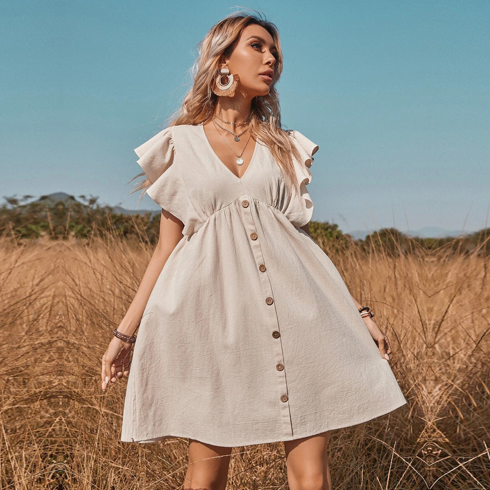 Pintuck Ginnie Button Down Shirt Dress Off White