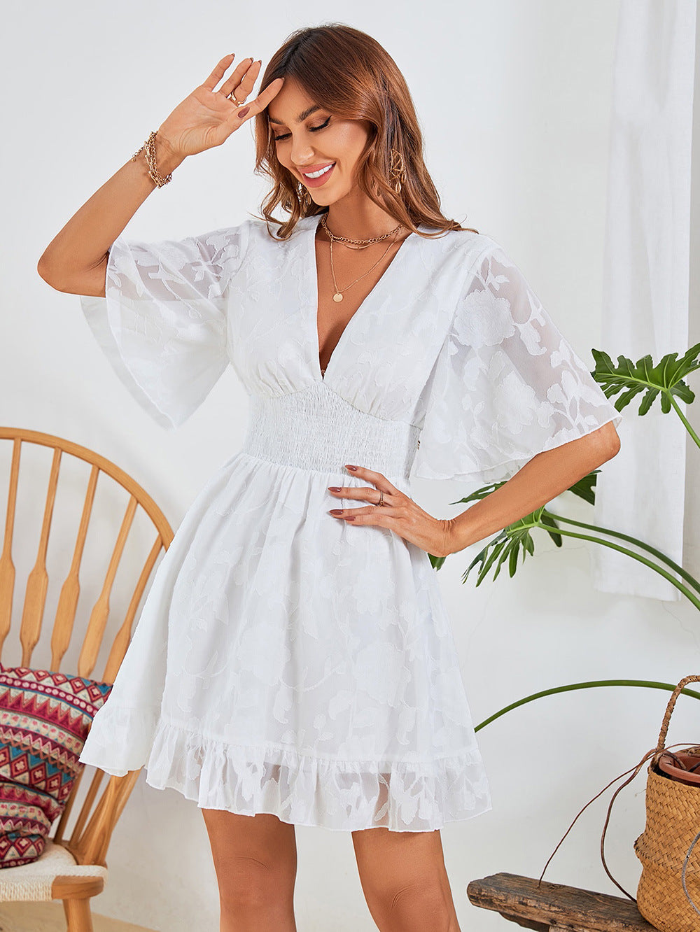 Cotton Morgana Eyelet Button Down Dress Off White