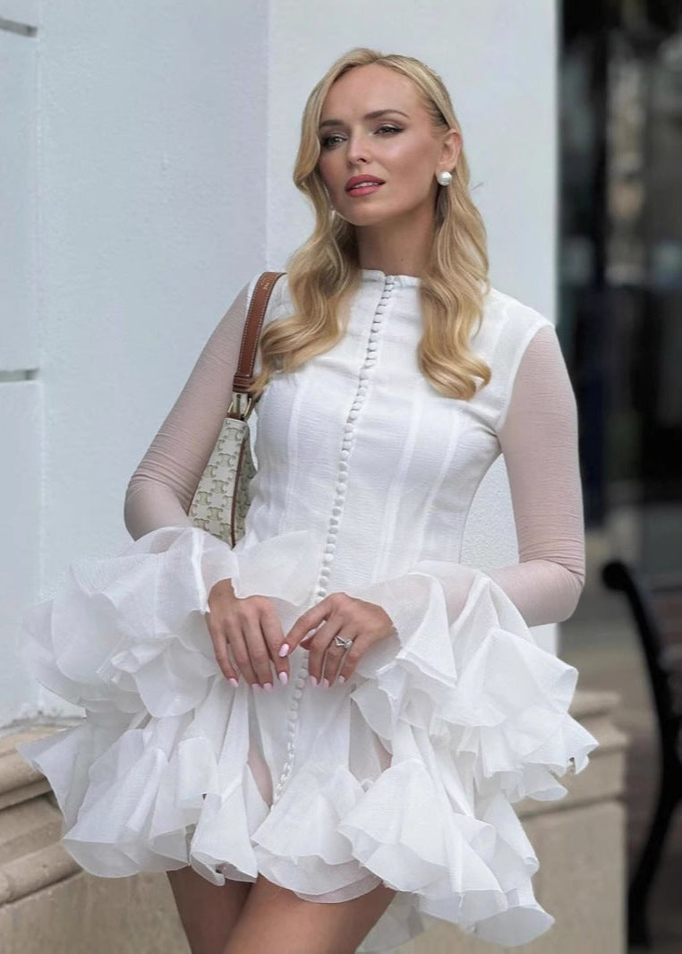 Sheer Celeste Sleeve Ruffle Mini Dress
