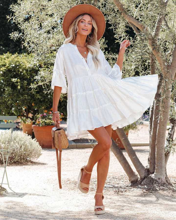 Cotton Woodbury Embroidered Babydoll Dress Off White
