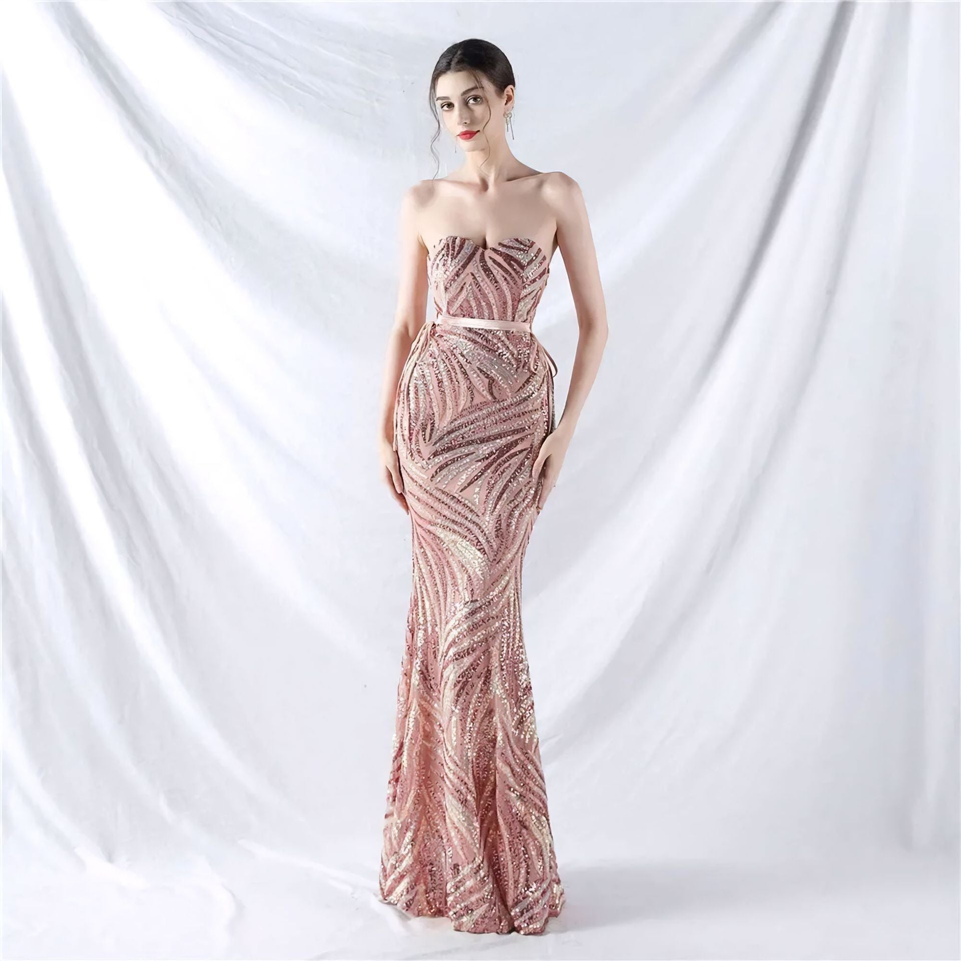 Women Clothing Sexy Sling Bandeau Slim Fit Evening Dress Graceful Graceful Maxi Dress Sequined Dress