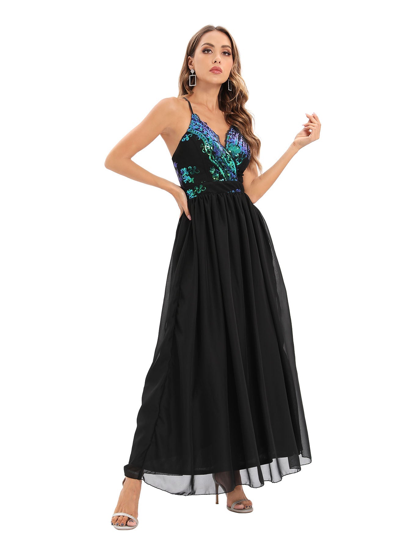 Chic Backless Spaghetti Straps Dress Women Clothing Maxi Dress Evening Dress