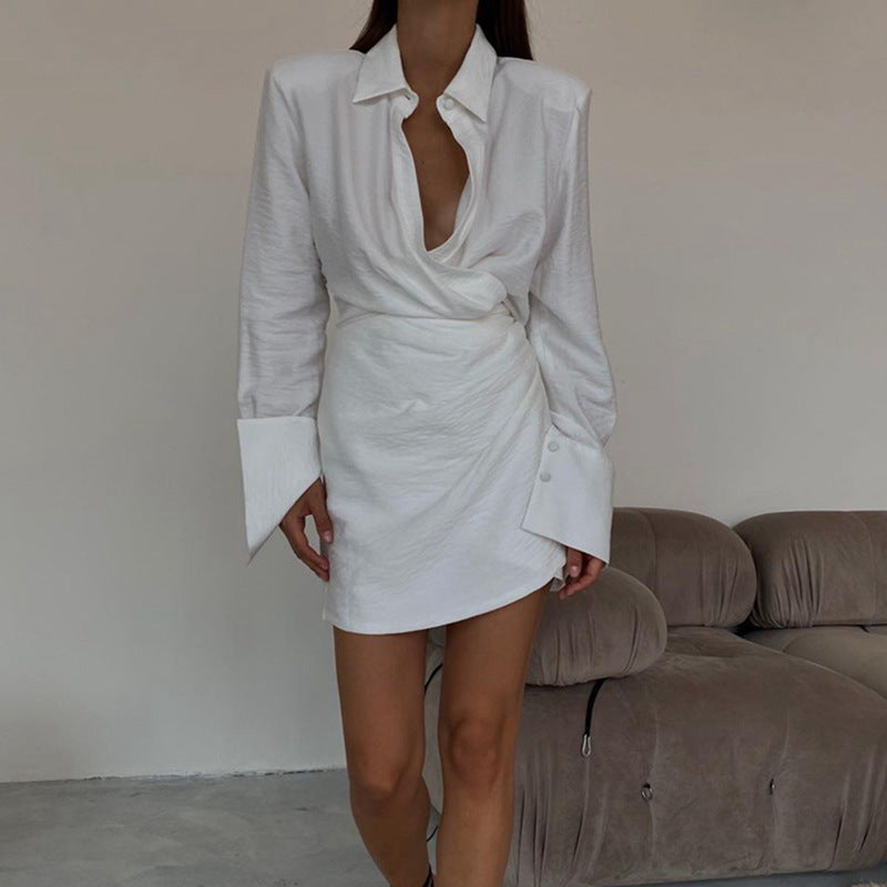 To Cheers Us Crinkled Tie Shirt Dress