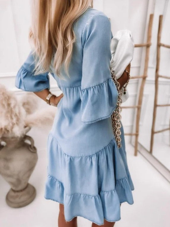 Puff Fallbrook Sleeve Denim Babydoll Dress