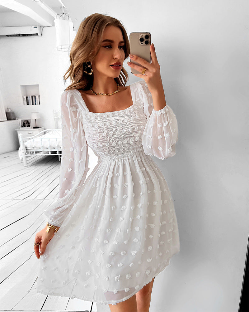 Yourself Treat Pocketed Pom Dress Champagne