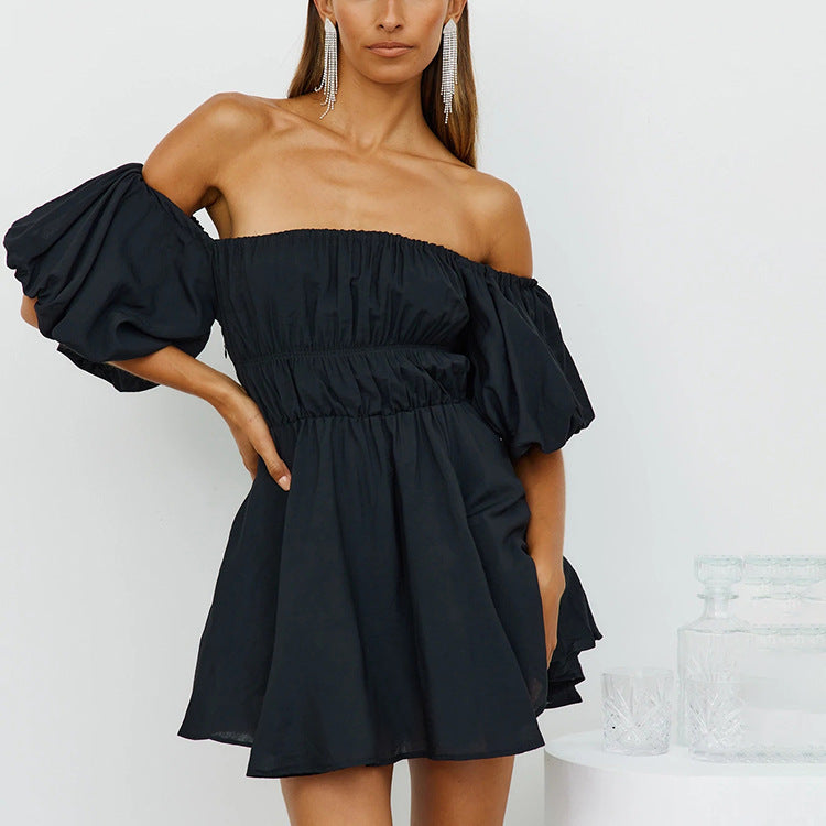 Off Tess The Shoulder Puff Sleeve Dress Black