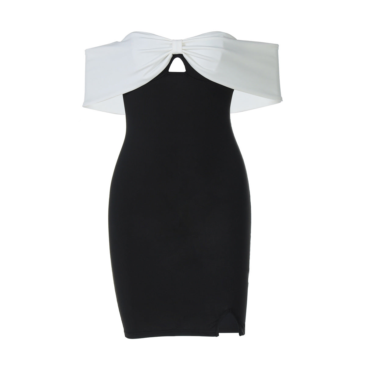 off Neck Contrast Color Tube Top Sophisticated Dress Slim Fit