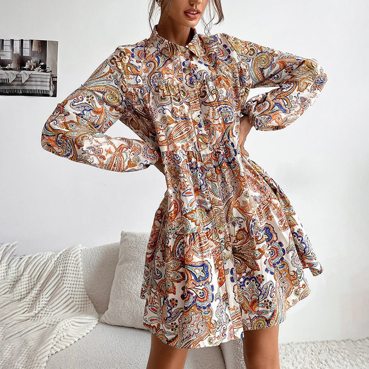 Printed Raina Button Down Shirt Dress FINAL