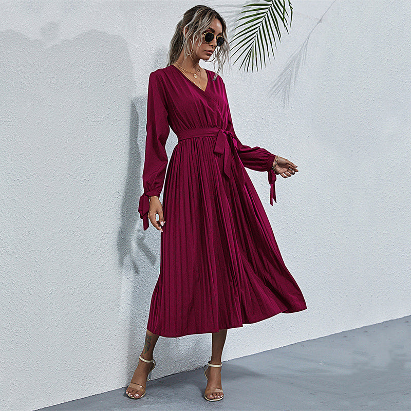 Satin Josefa Pleated Midi Dress Wine FINAL