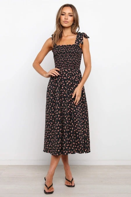 Alanis Flower Smocked Mini Dress Navy