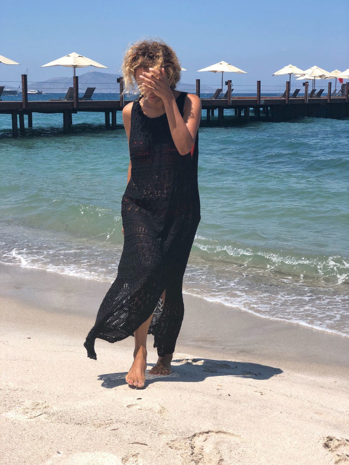 Crochet Yuka Cover Up Midi Dress Black
