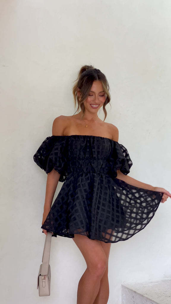 Boutique Diana Mini Dress with Puff Sleeves and a Checked Pattern Chic Silhouette Collection