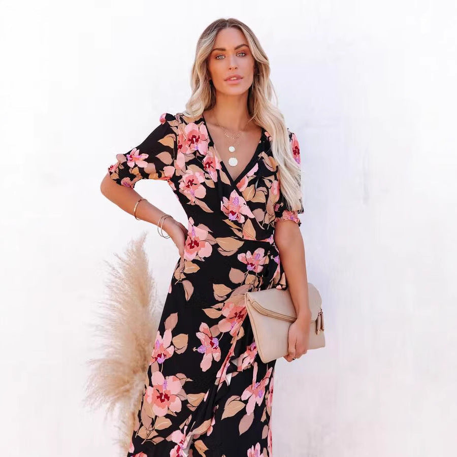 Paty Minimalist Women's Floral Wrap Maxi Dress Elevated Occasion Wear