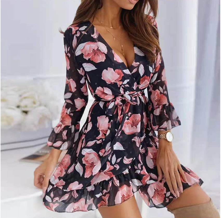 Printed Hannah Rope Tie Ruffle Dress FINAL
