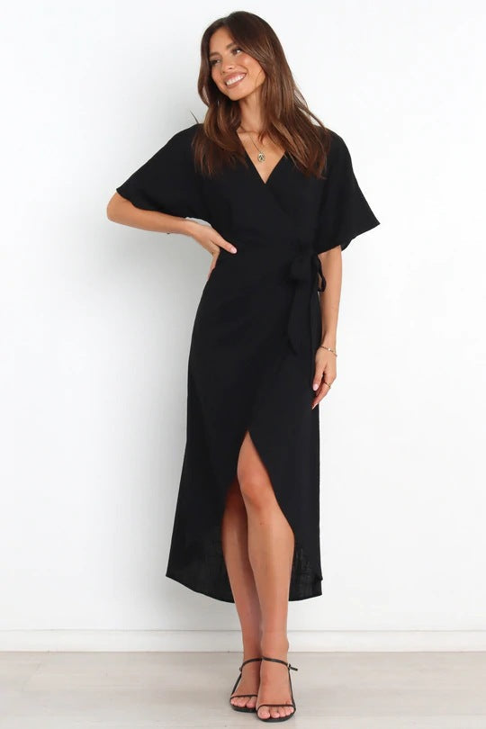 Move Bold Wrap Midi Dress Black