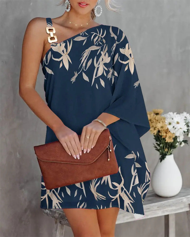 Aesthetic Ana Women's Asymmetric Mini Dress with Decorative Shoulder Detail and Design Boutique Collection