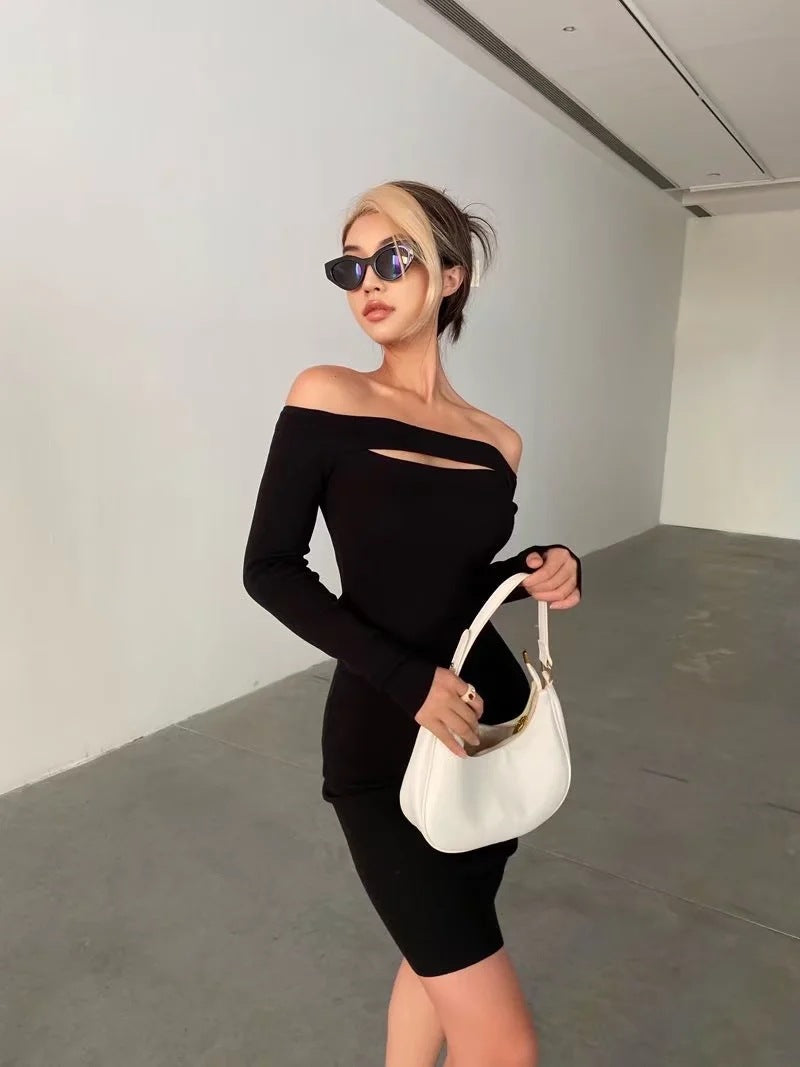 Ribbed Victory Off The Shoulder Midi Dress Black