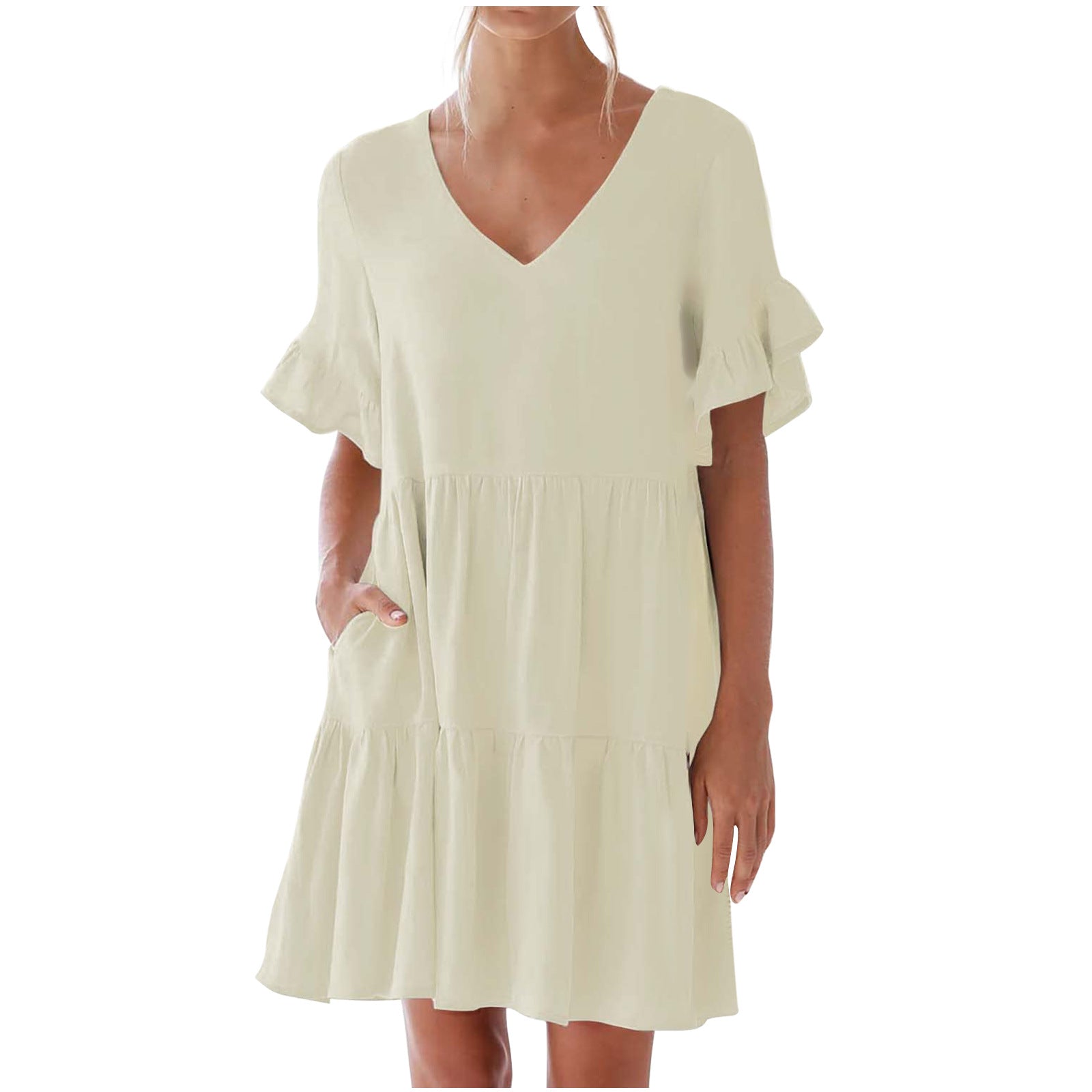 Cotton Oatland Pocketed Babydoll Dress Dark Taupe