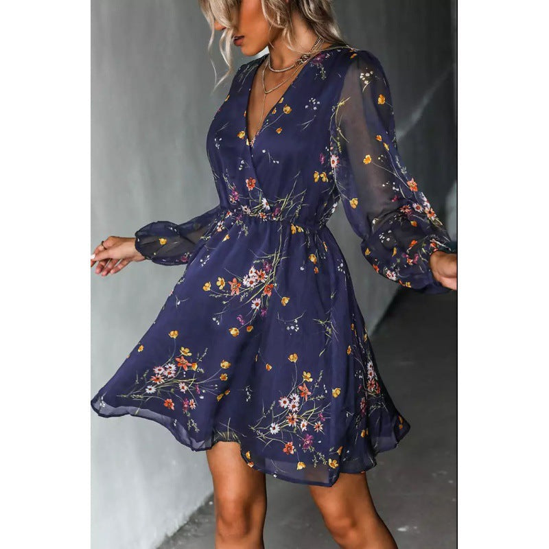 Trinidad Elevated Women's Botanical Print Mini Dress with Transparent Sleeves Occasion Wear