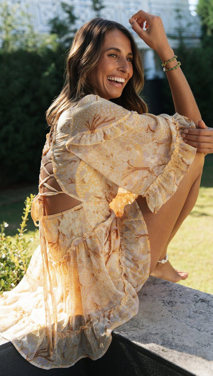 Printed Papaya Smocked Ruffle Dress