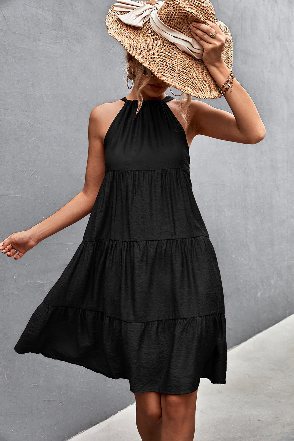 Nights Southern Tiered Halter Dress Black